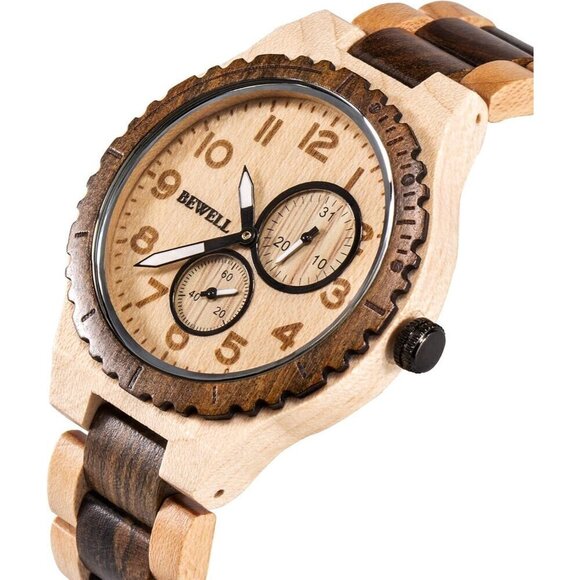 ✨ Bewell Analog Quartz Men Brown Retro Handcraft Lightweight Wooden Wristwatch - Picture 2 of 6